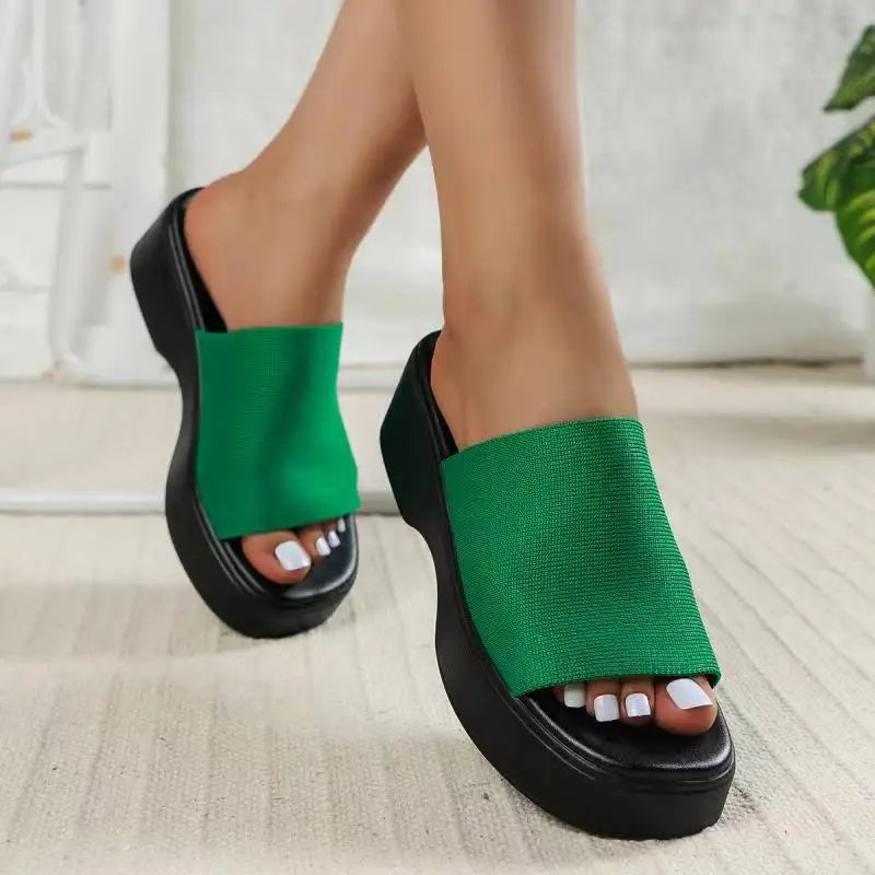 2026 Summer New Women Fish Mouth Thick Solid Outerwear Casual Open Toe One Line Beach Sandals Slippers